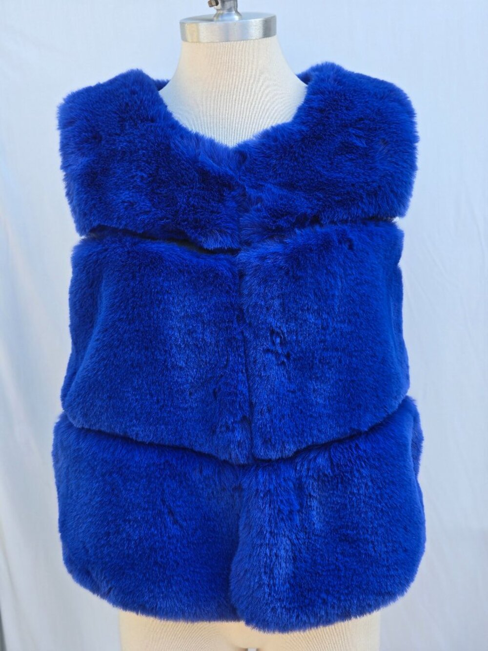Cobalt Blue Faux Fur Vest with Faux Leather Accents